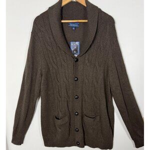 Men's Grandpa Cardigan Sweater XL Brown Cable Knit Cotton Blend NWT Cozy Soft